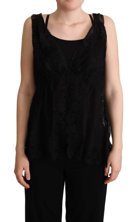 Dolce & Gabbana Black Silk Lace Trim Camisole Tank Top - Hilstor