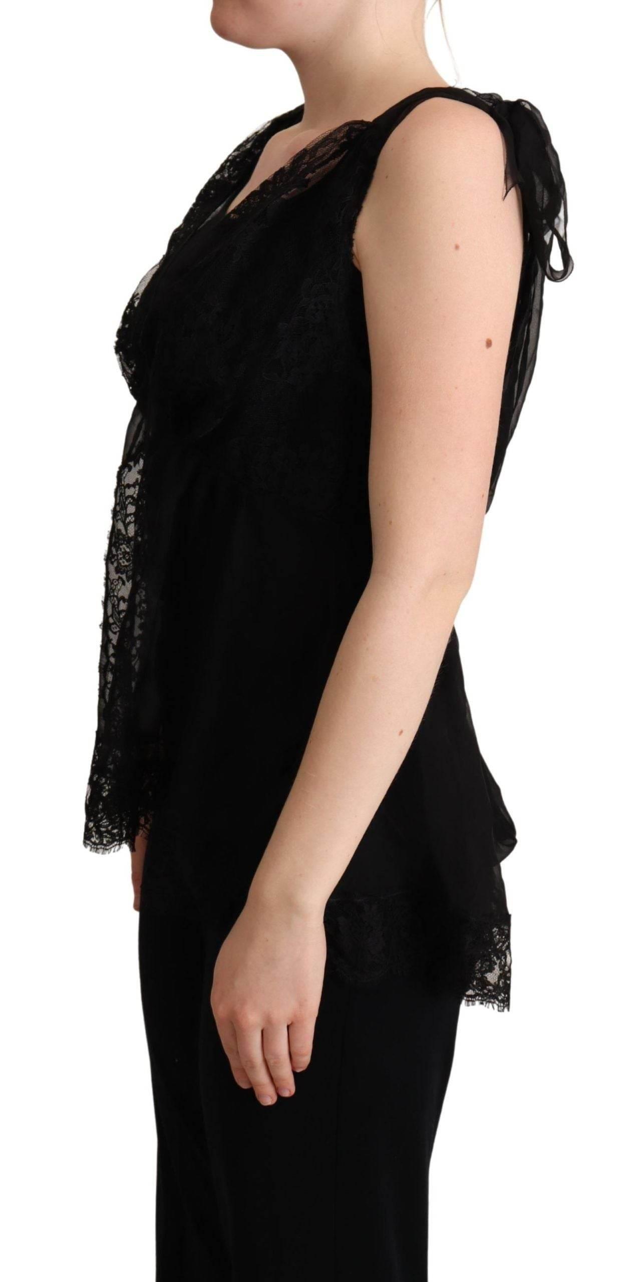Dolce & Gabbana Black Silk Lace Trim Camisole Tank Top - Hilstor