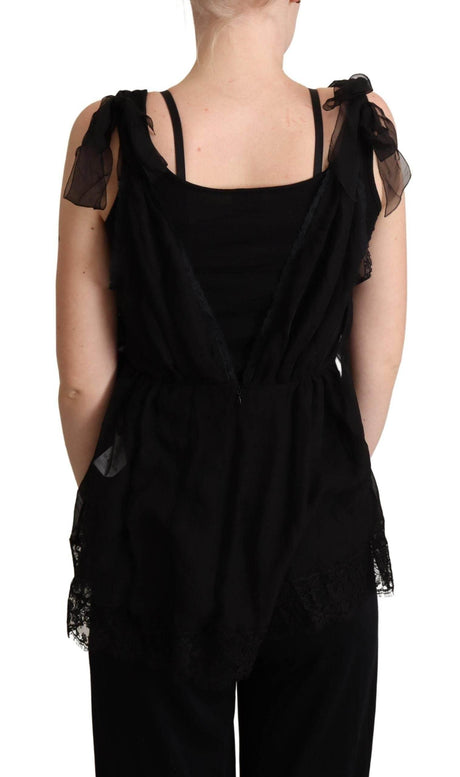 Dolce & Gabbana Black Silk Lace Trim Camisole Tank Top - Hilstor