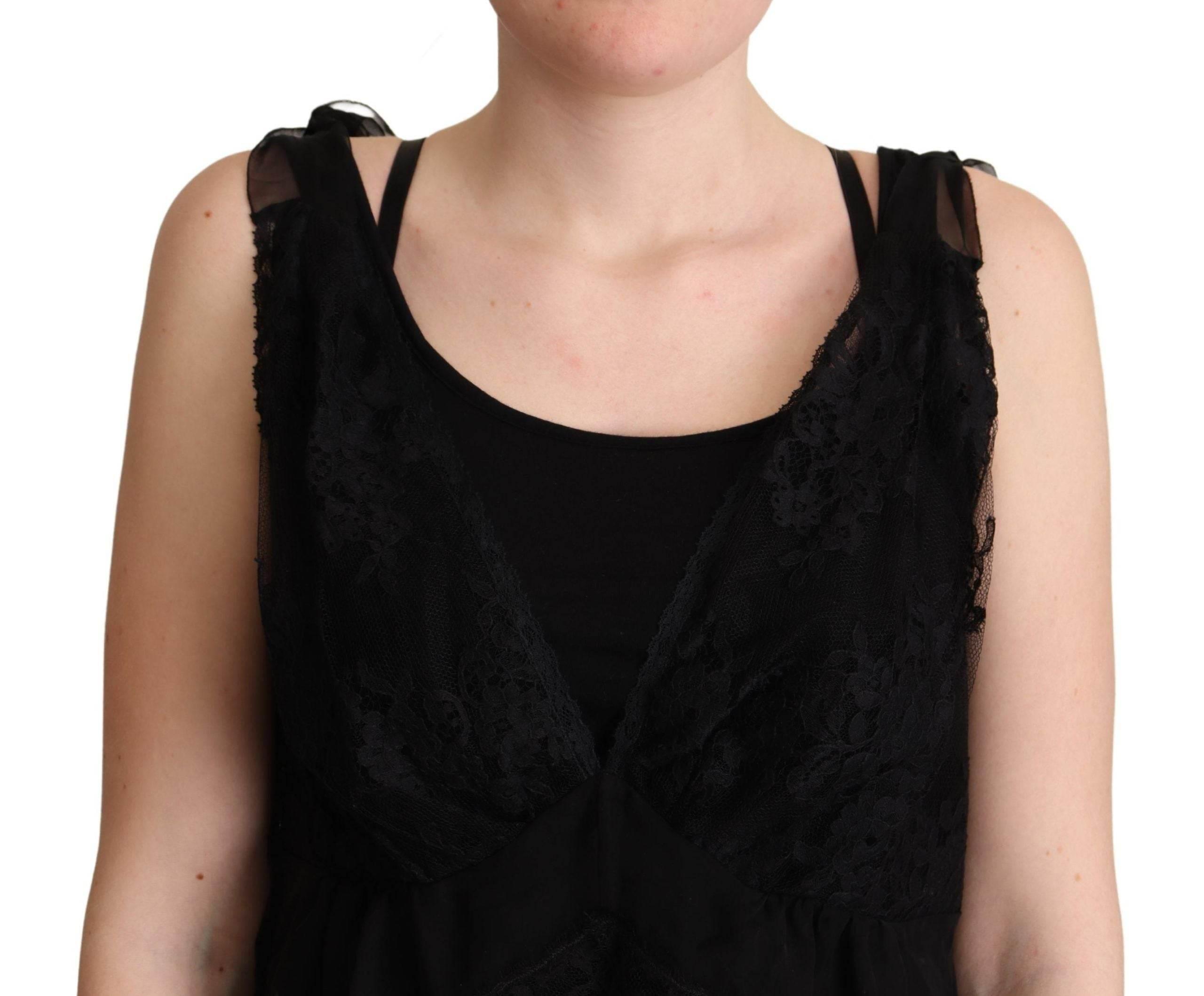 Dolce & Gabbana Black Silk Lace Trim Camisole Tank Top - Hilstor