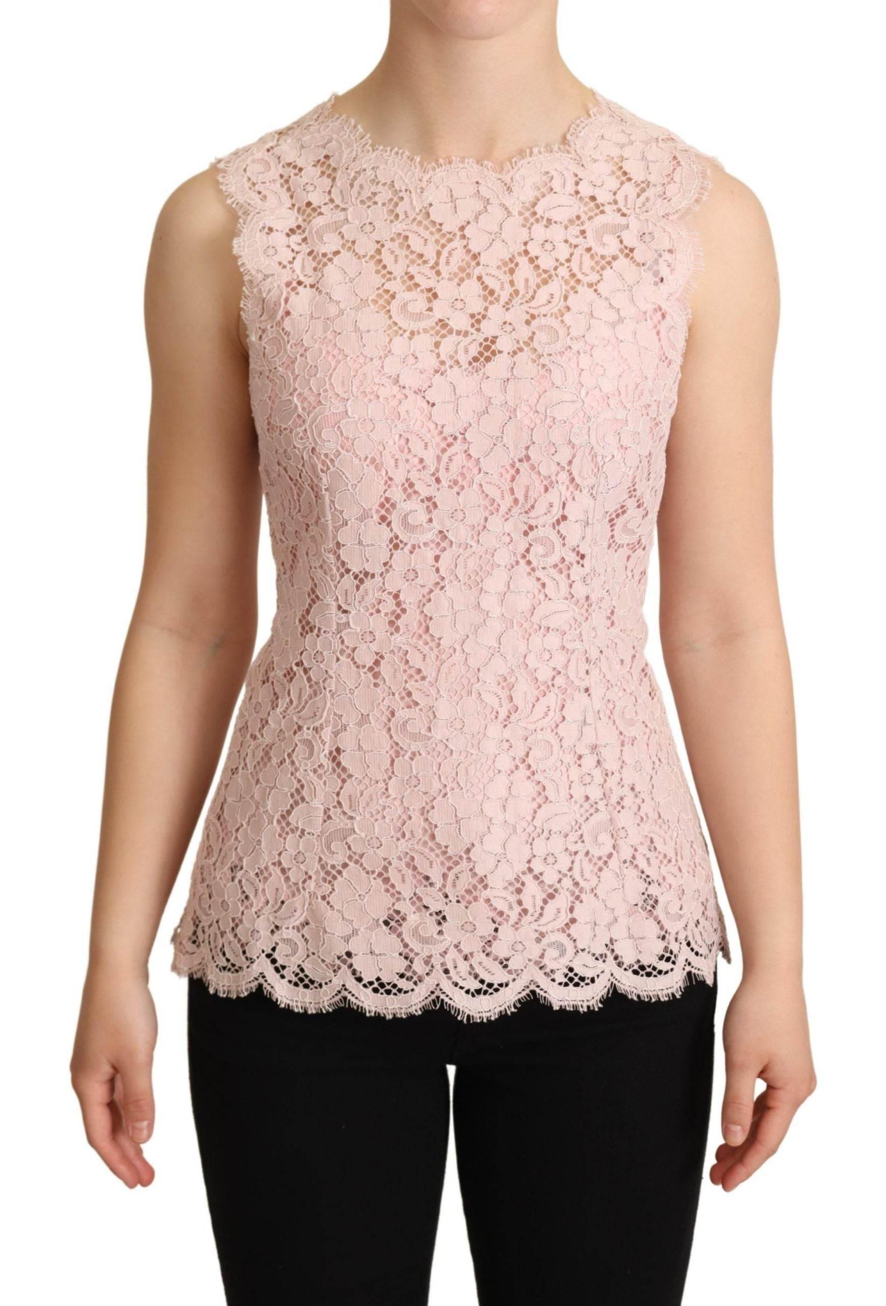 Dolce & Gabbana Elegant Pink Lace Sleeveless Blouse - Hilstor
