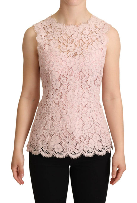 Dolce & Gabbana Elegant Pink Lace Sleeveless Blouse - Hilstor