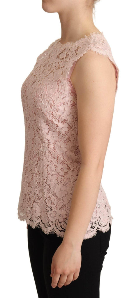 Dolce & Gabbana Elegant Pink Lace Sleeveless Blouse - Hilstor