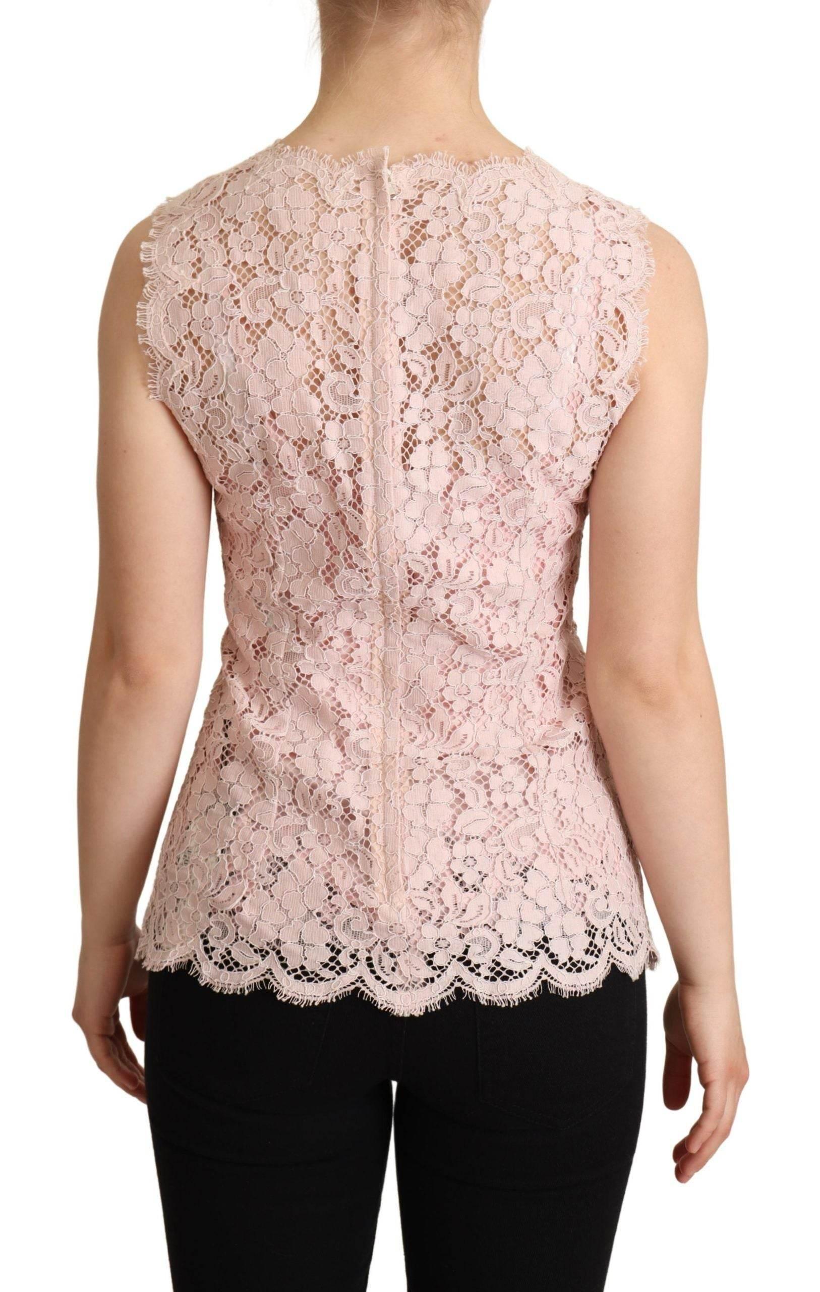 Dolce & Gabbana Elegant Pink Lace Sleeveless Blouse - Hilstor
