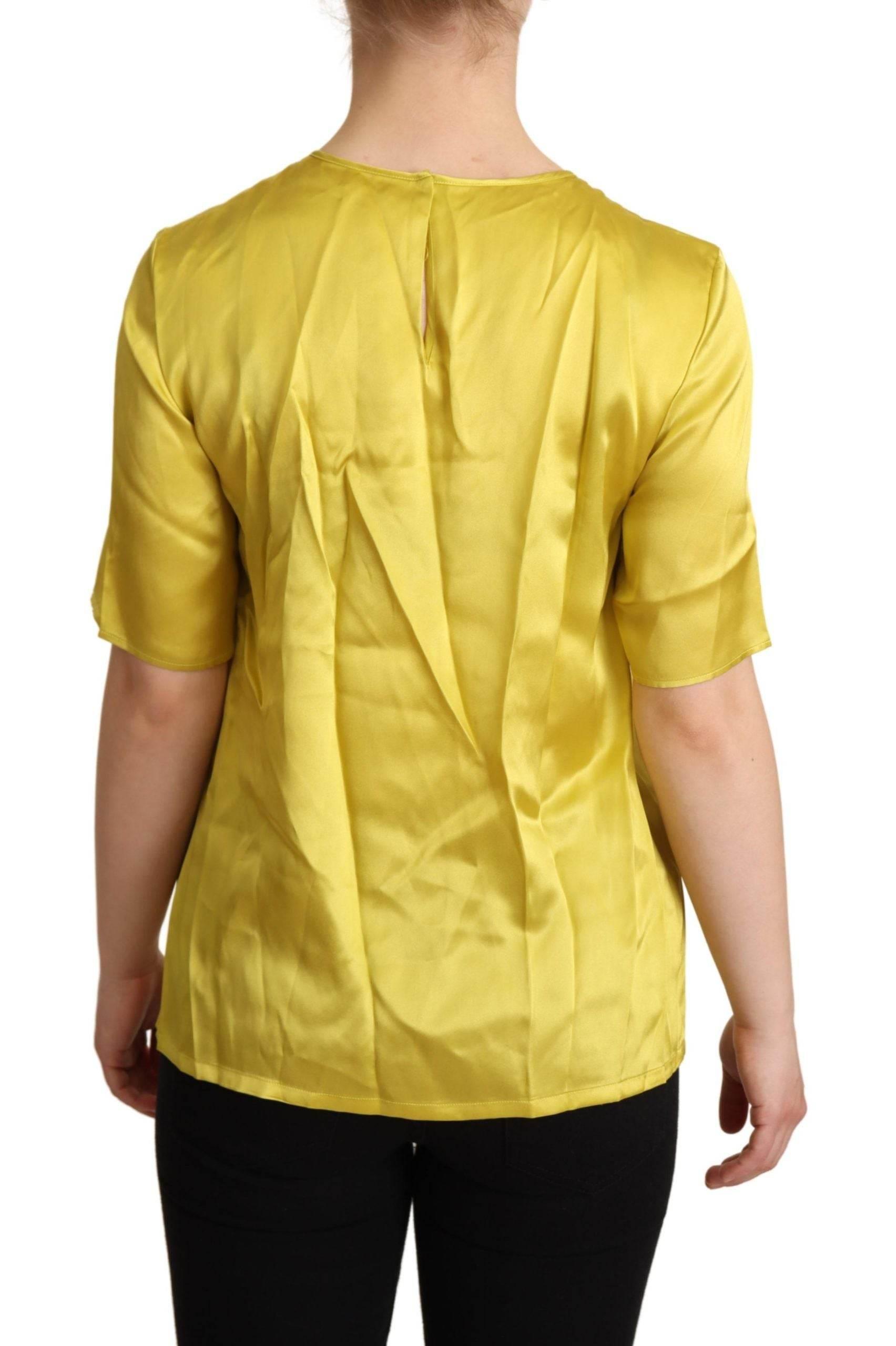 Dolce & Gabbana Yellow Silk Short Sleeve Blouse T-shirt - Hilstor