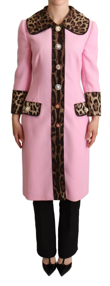 Dolce & Gabbana Pink Leopard Wool Trenchcoat Jacket - Hilstor