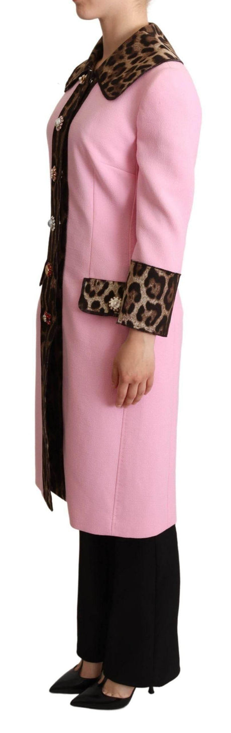 Dolce & Gabbana Pink Leopard Wool Trenchcoat Jacket - Hilstor