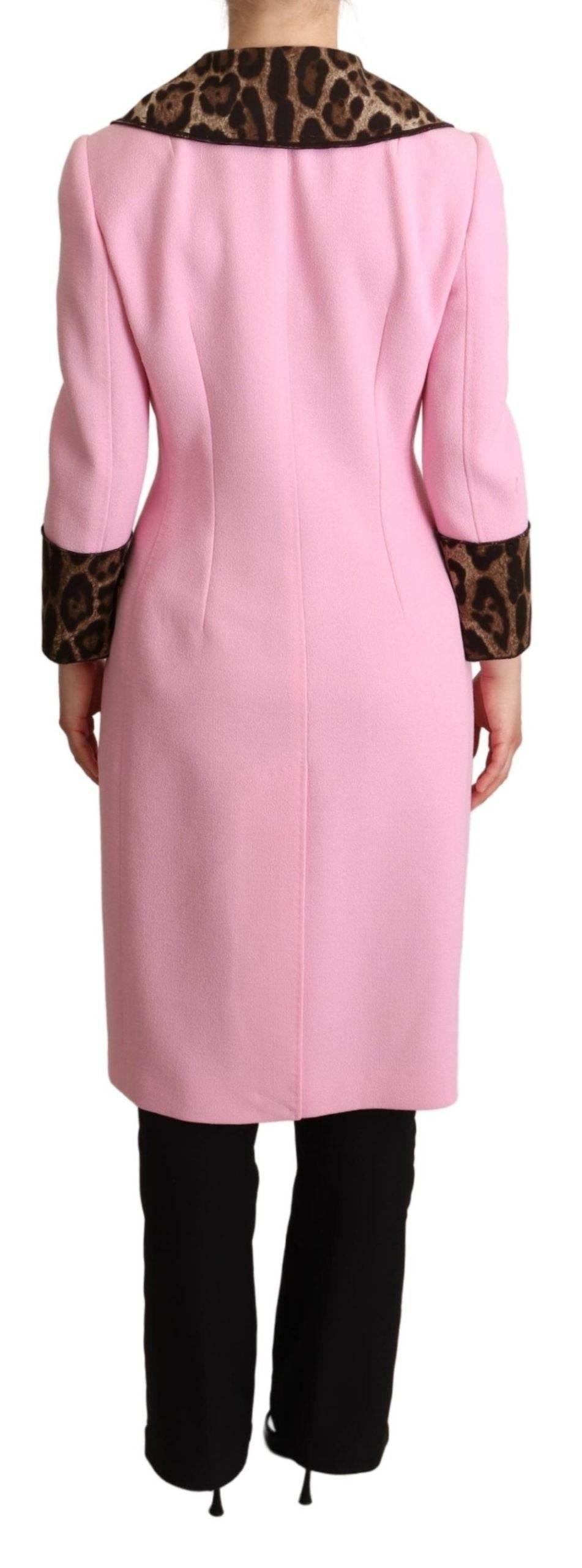 Dolce & Gabbana Pink Leopard Wool Trenchcoat Jacket - Hilstor