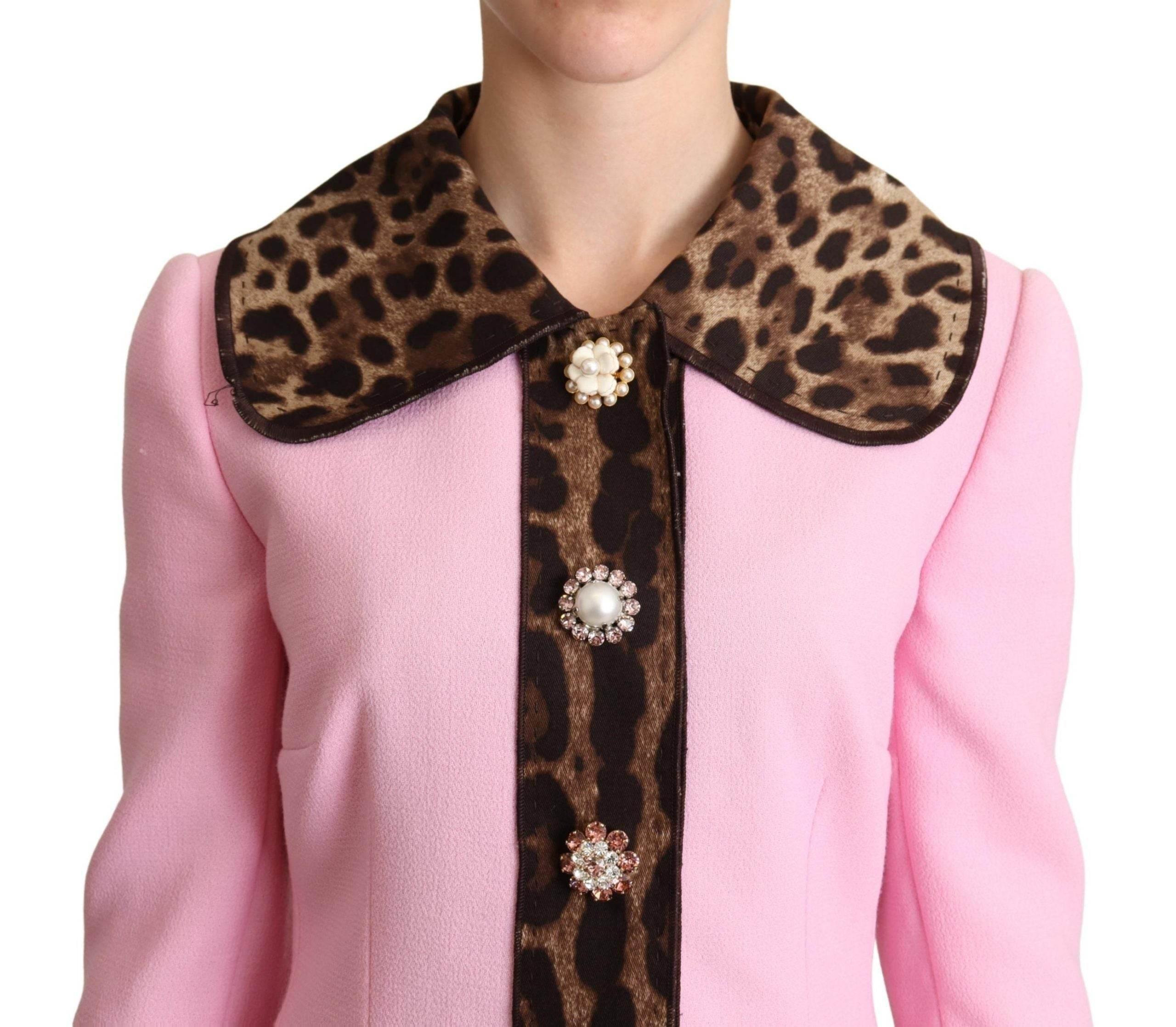 Dolce & Gabbana Pink Leopard Wool Trenchcoat Jacket - Hilstor