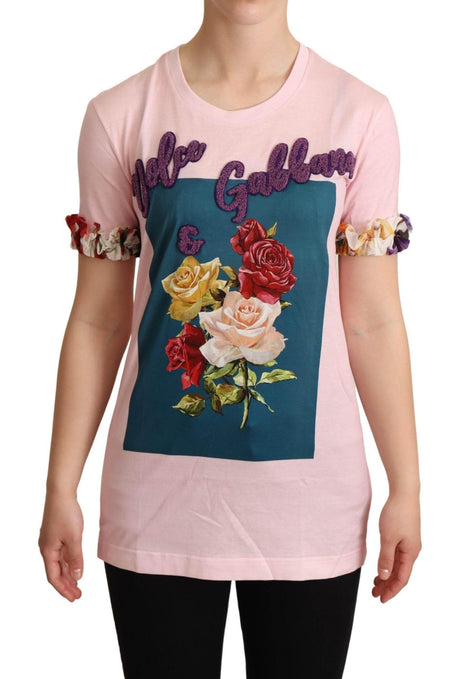 Dolce & Gabbana Elegant Floral Rose Applique T-Shirt - Hilstor