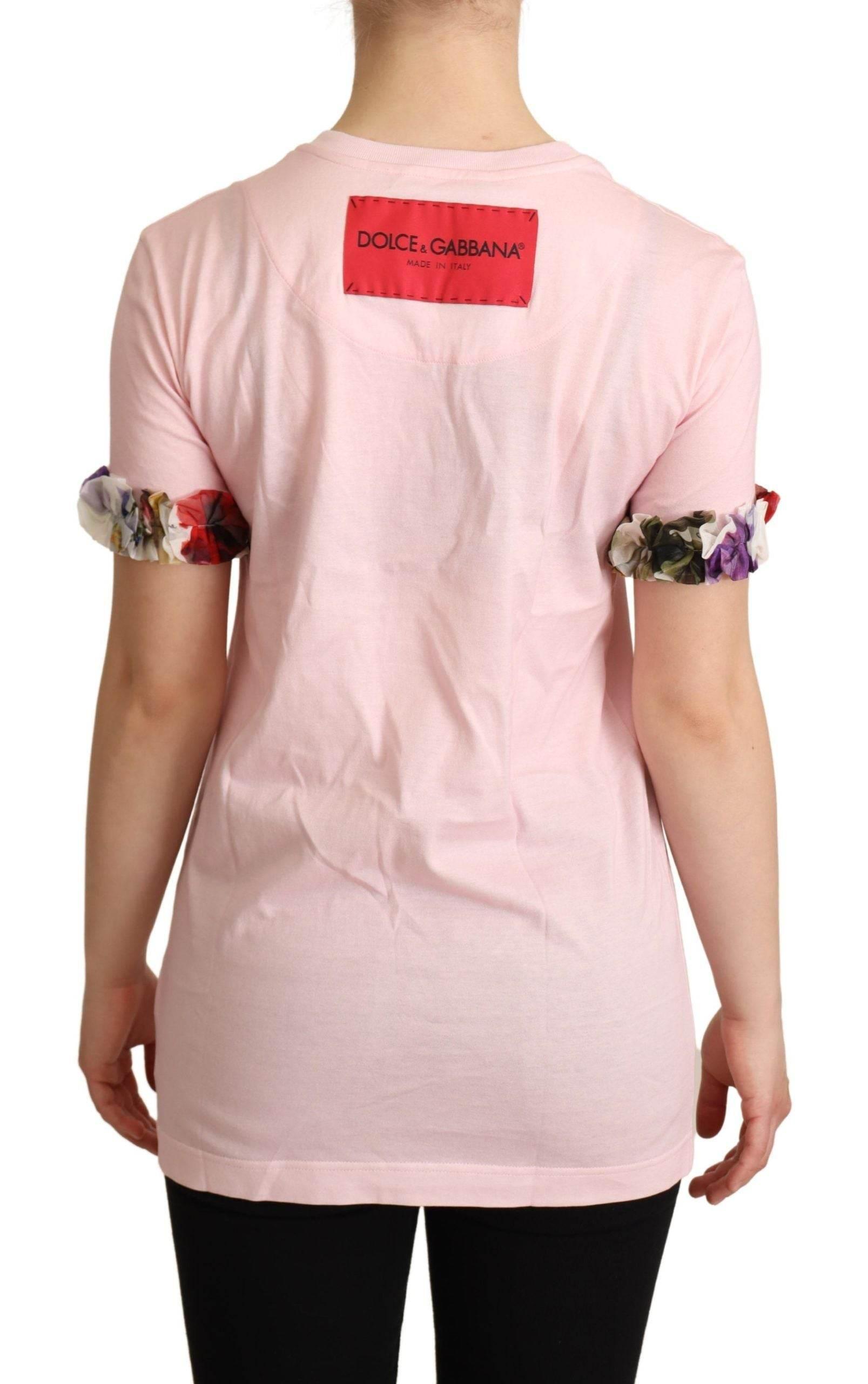 Dolce & Gabbana Elegant Floral Rose Applique T-Shirt - Hilstor