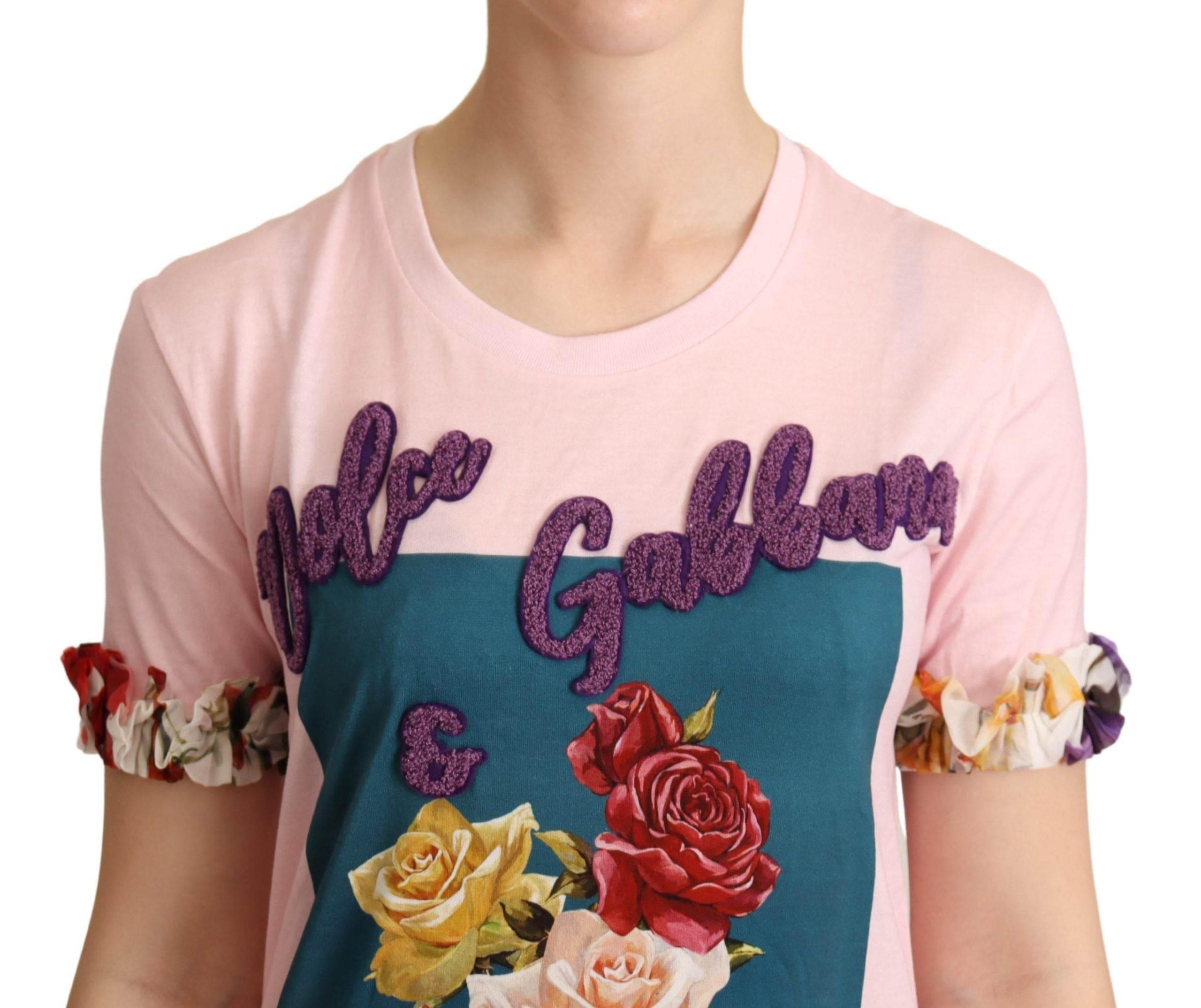 Dolce & Gabbana Elegant Floral Rose Applique T-Shirt - Hilstor