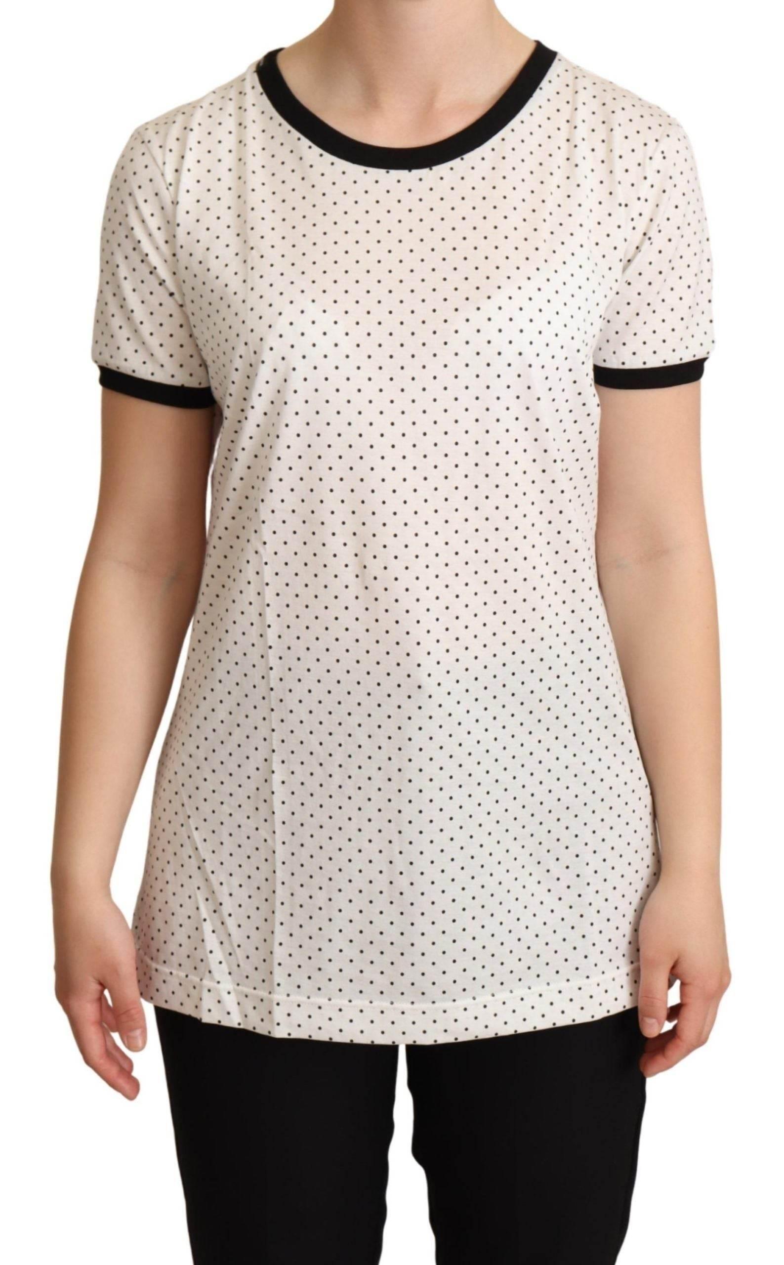 Dolce & Gabbana White Dotted Crewneck Cotton T-shirt - Hilstor