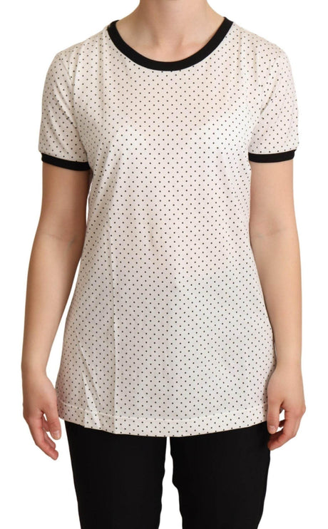 Dolce & Gabbana White Dotted Crewneck Cotton T-shirt - Hilstor