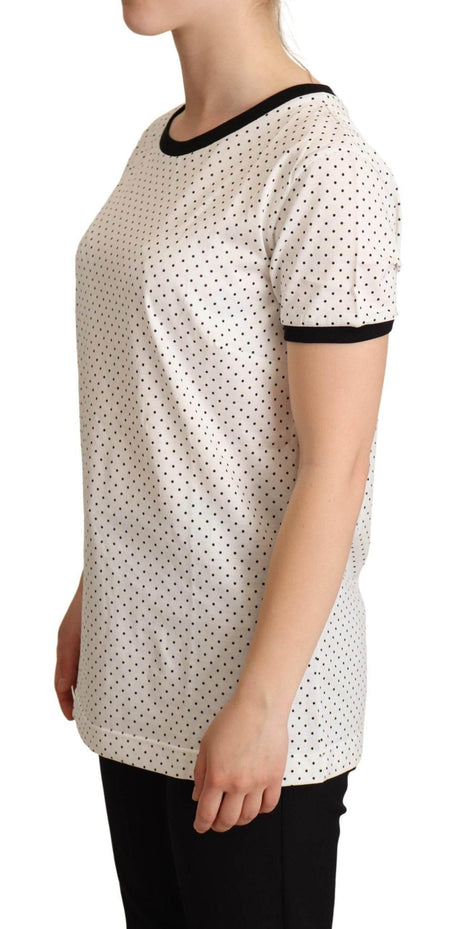 Dolce & Gabbana White Dotted Crewneck Cotton T-shirt - Hilstor