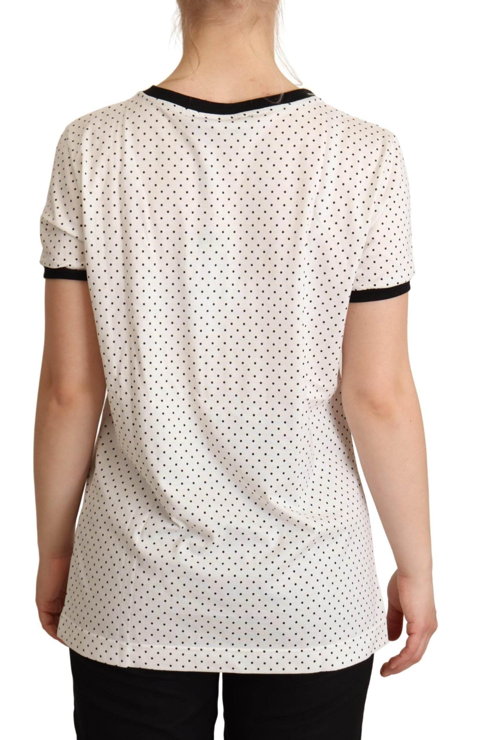 Dolce & Gabbana White Dotted Crewneck Cotton T-shirt - Hilstor