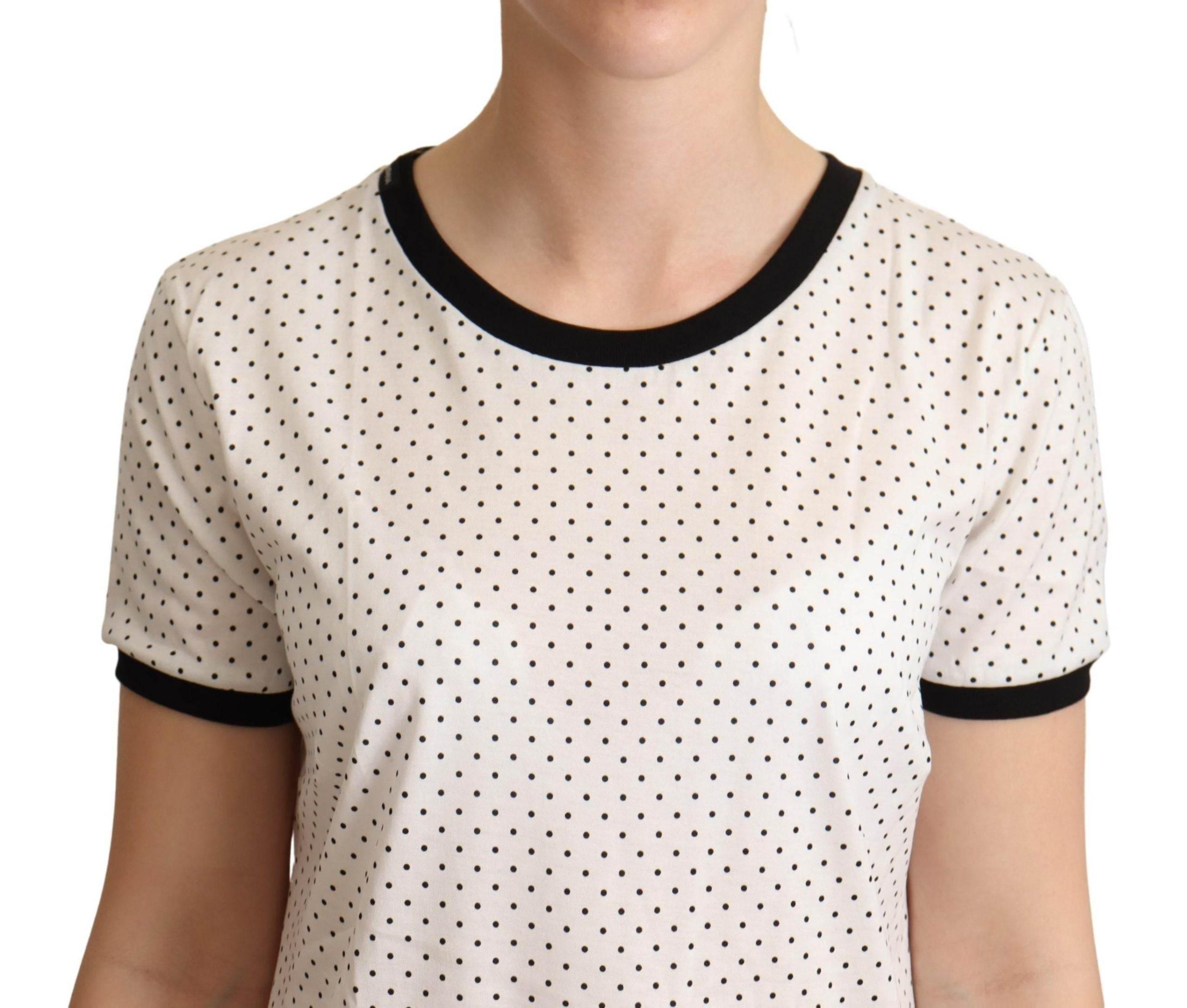 Dolce & Gabbana White Dotted Crewneck Cotton T-shirt - Hilstor