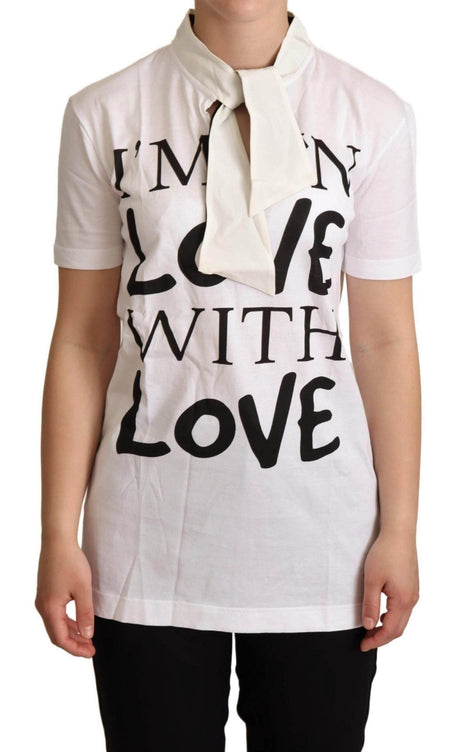 Dolce & Gabbana Chic White Love Motif Silk-Blend Tee - Hilstor