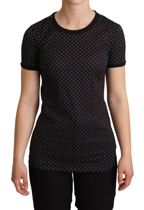Dolce & Gabbana Black Dotted Crewneck Cotton T-shirt - Hilstor