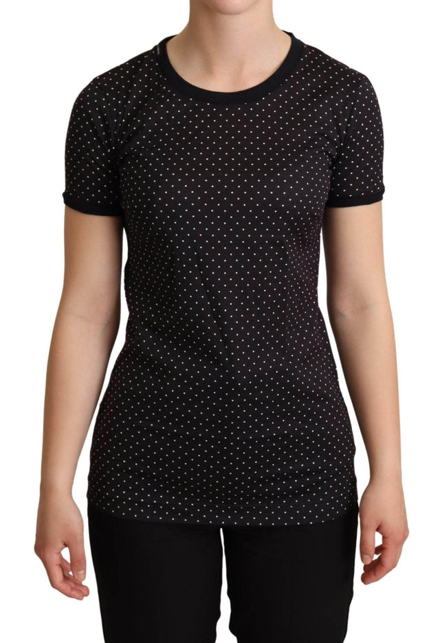 Dolce & Gabbana Black Dotted Crewneck Cotton T-shirt - Hilstor