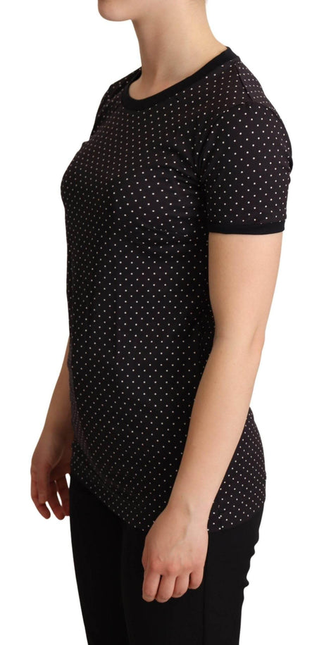 Dolce & Gabbana Black Dotted Crewneck Cotton T-shirt - Hilstor
