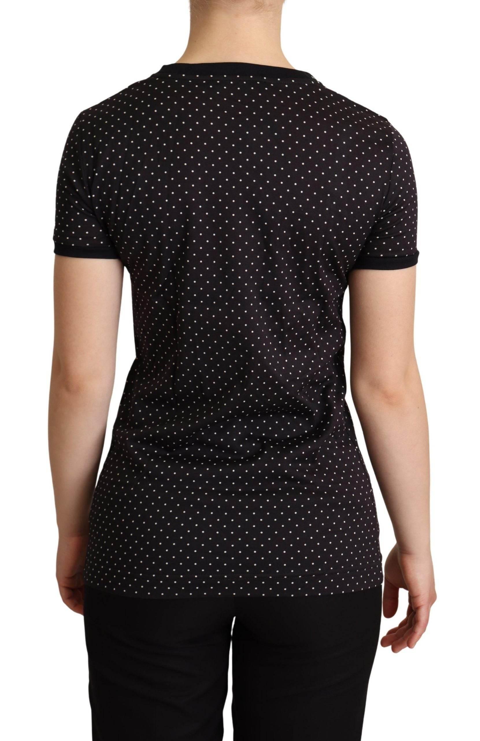 Dolce & Gabbana Black Dotted Crewneck Cotton T-shirt - Hilstor