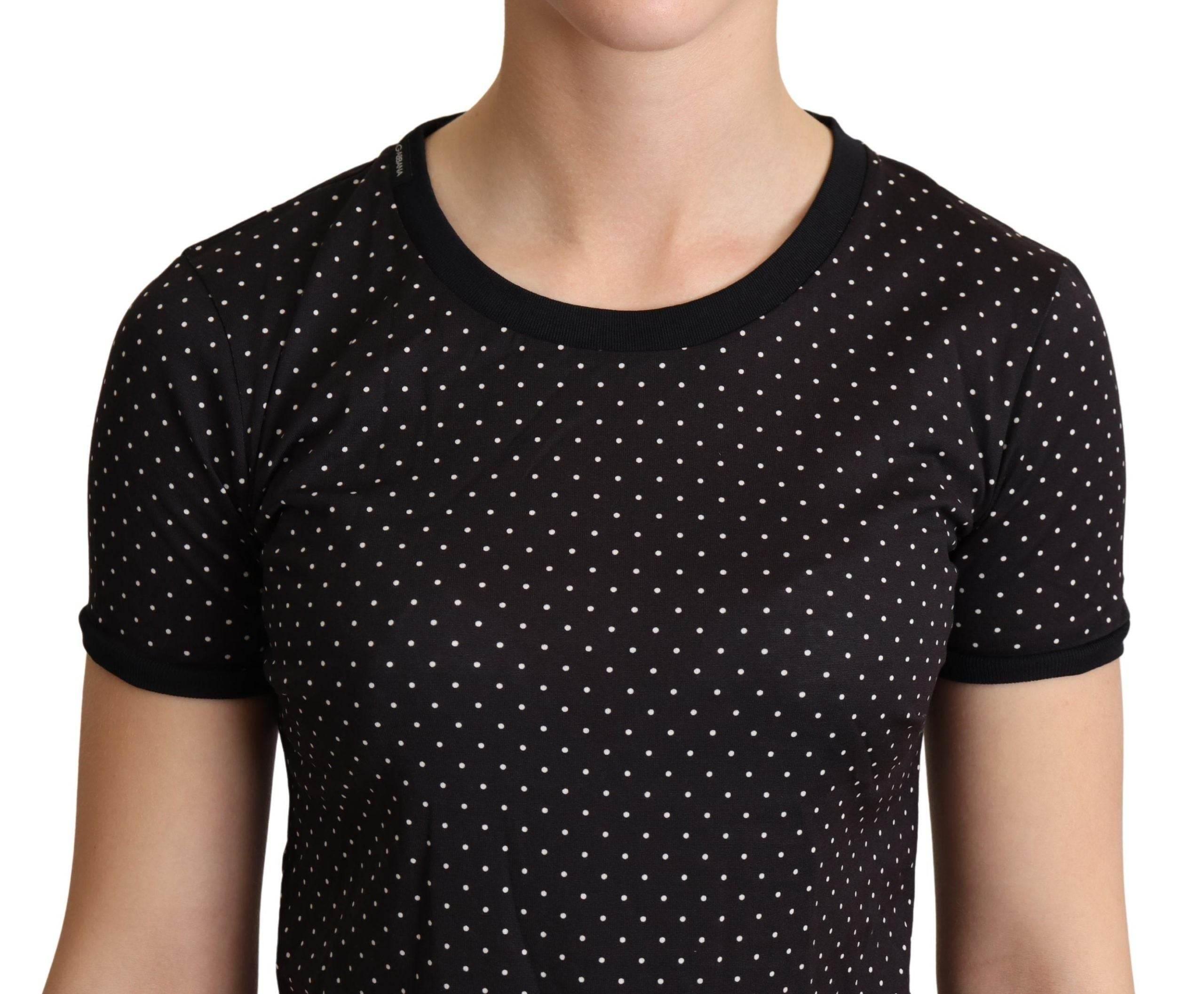 Dolce & Gabbana Black Dotted Crewneck Cotton T-shirt - Hilstor