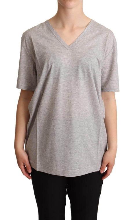 Dolce & Gabbana Gray Solid 100% Cotton V-neck Top T-shirt - Hilstor