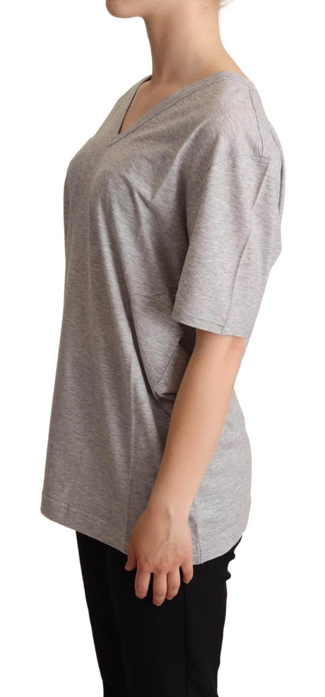 Dolce & Gabbana Gray Solid 100% Cotton V-neck Top T-shirt - Hilstor