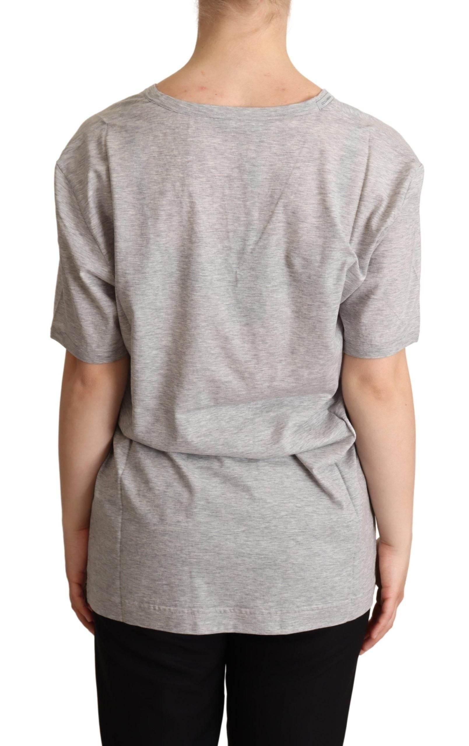Dolce & Gabbana Gray Solid 100% Cotton V-neck Top T-shirt - Hilstor