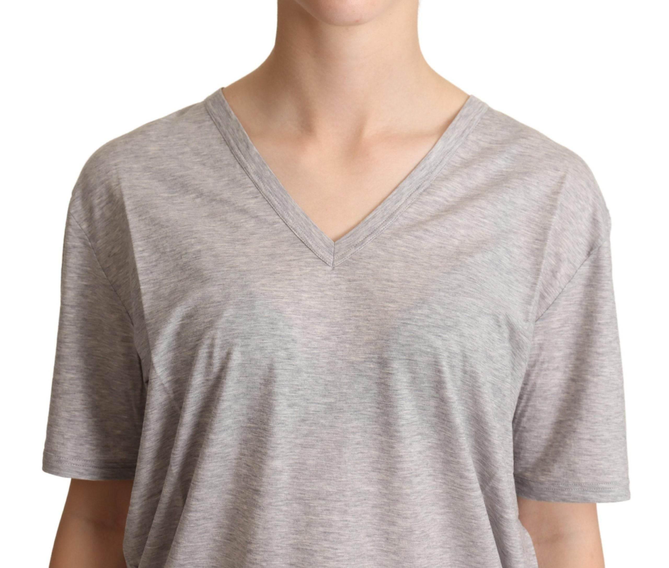 Dolce & Gabbana Gray Solid 100% Cotton V-neck Top T-shirt - Hilstor