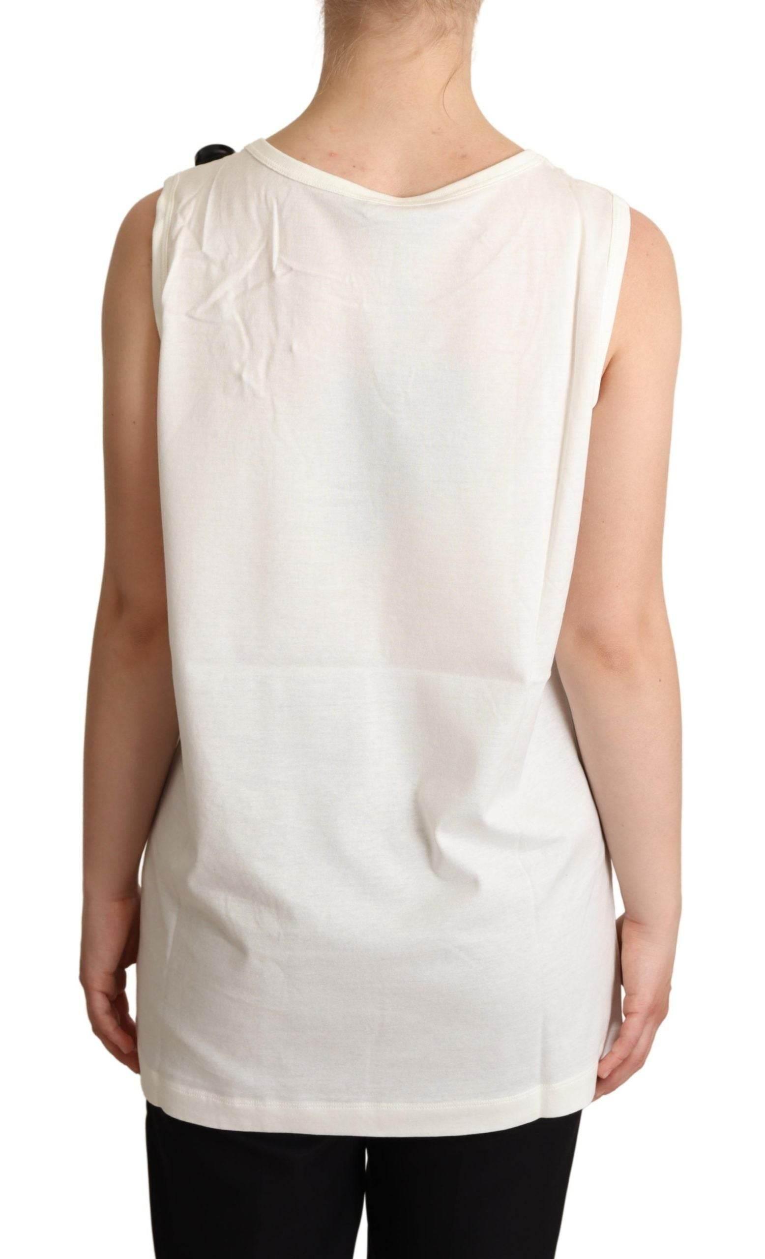 Dolce & Gabbana White Dog Floral Print Embellished T-shirt - Hilstor