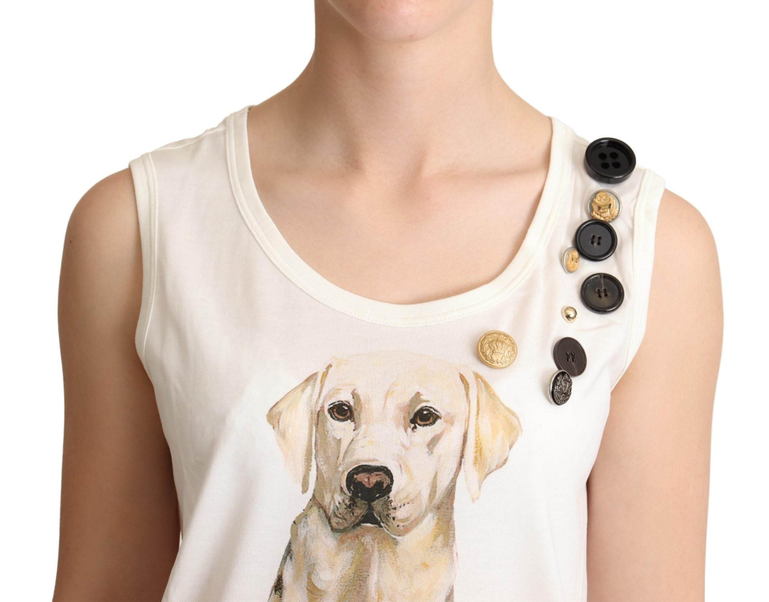 Dolce & Gabbana White Dog Floral Print Embellished T-shirt - Hilstor