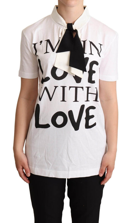 Dolce & Gabbana Chic Love Slogan Silk Cotton Tee - Hilstor