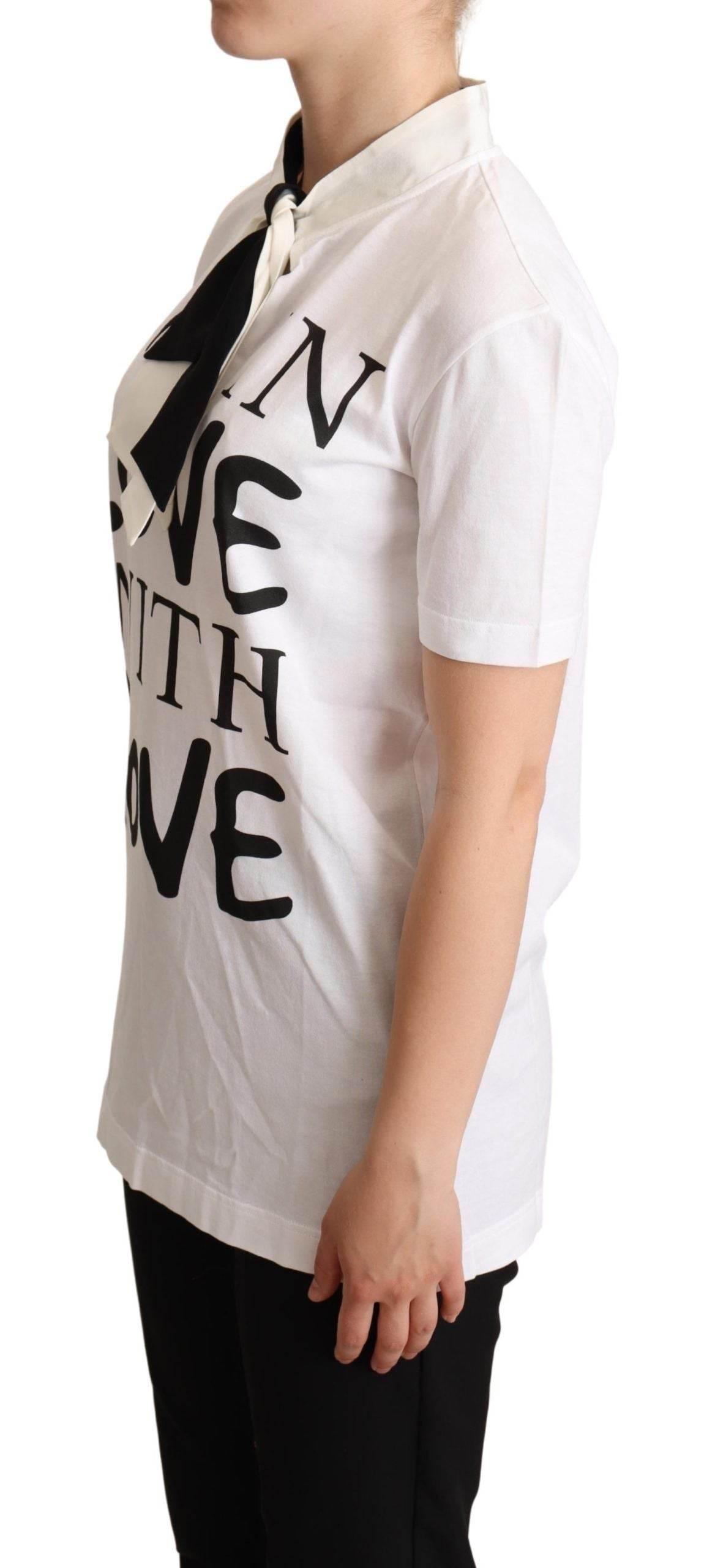 Dolce & Gabbana Chic Love Slogan Silk Cotton Tee - Hilstor