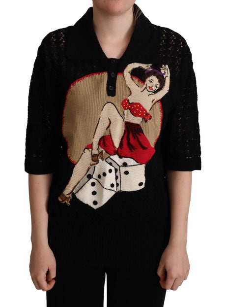 Dolce & Gabbana Black Embroidered Knitted Cotton Sweater - Hilstor