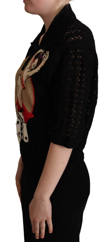 Dolce & Gabbana Black Embroidered Knitted Cotton Sweater - Hilstor