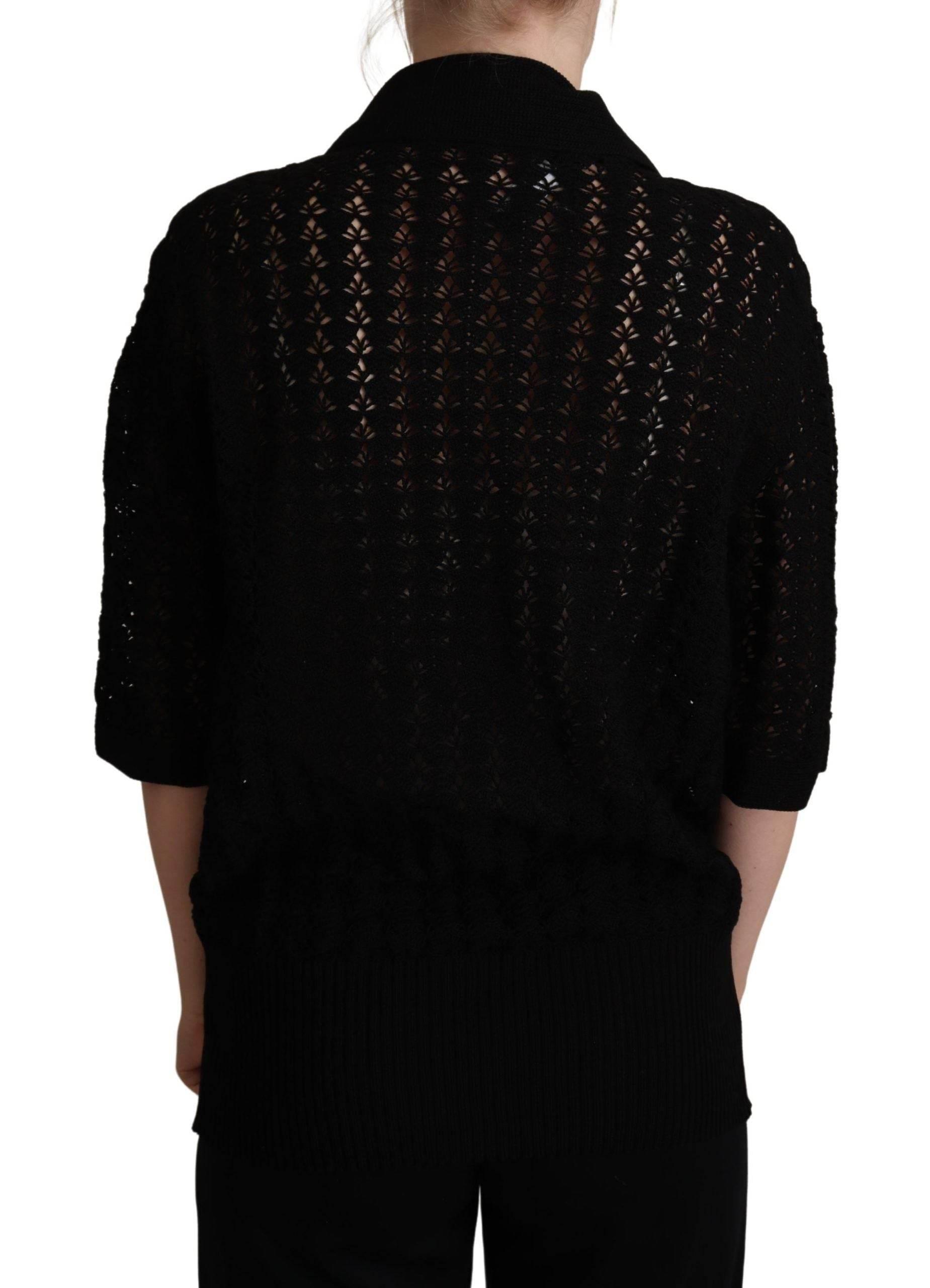 Dolce & Gabbana Black Embroidered Knitted Cotton Sweater - Hilstor