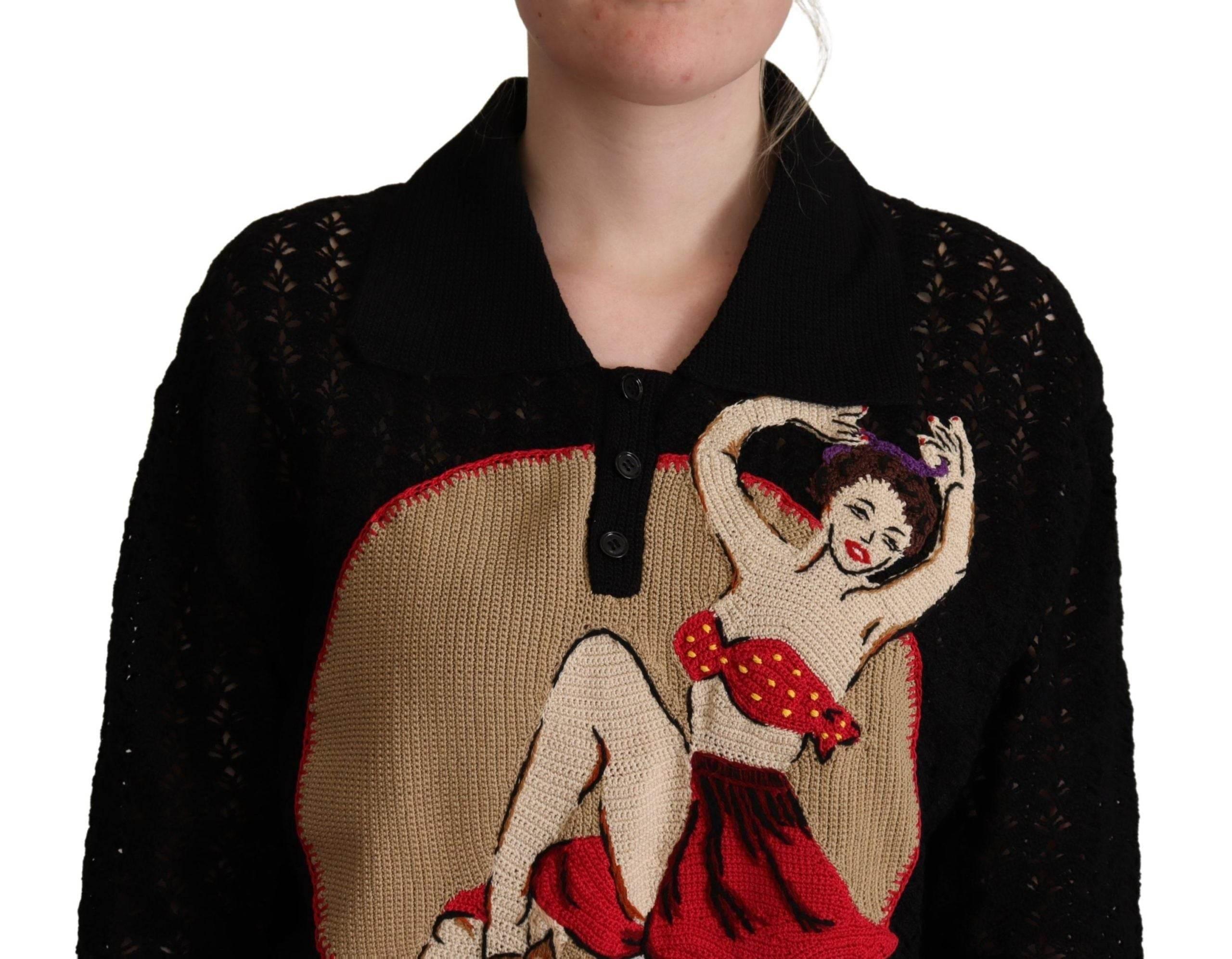 Dolce & Gabbana Black Embroidered Knitted Cotton Sweater - Hilstor
