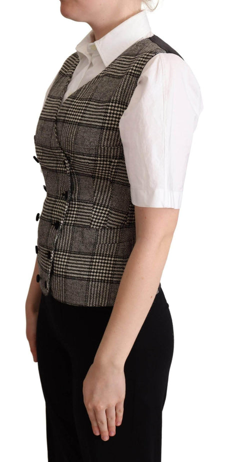 Dolce & Gabbana Elegant Checkered Gray Silk Blend Vest - Hilstor