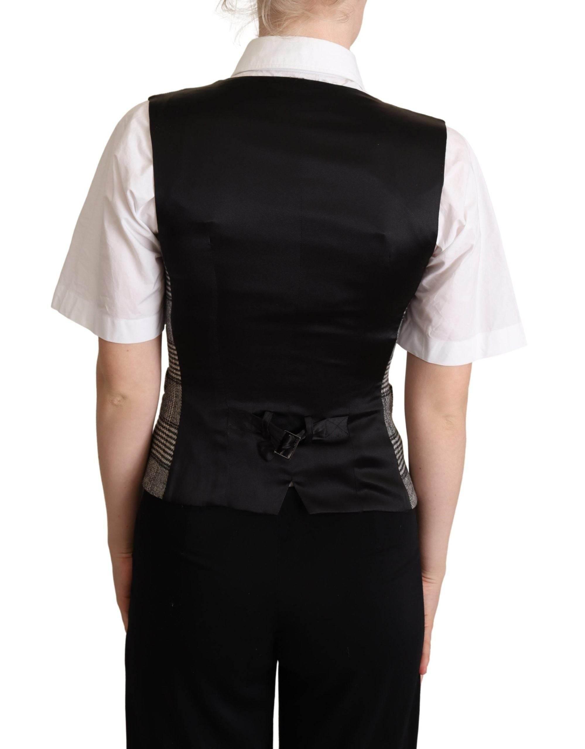 Dolce & Gabbana Elegant Checkered Gray Silk Blend Vest - Hilstor