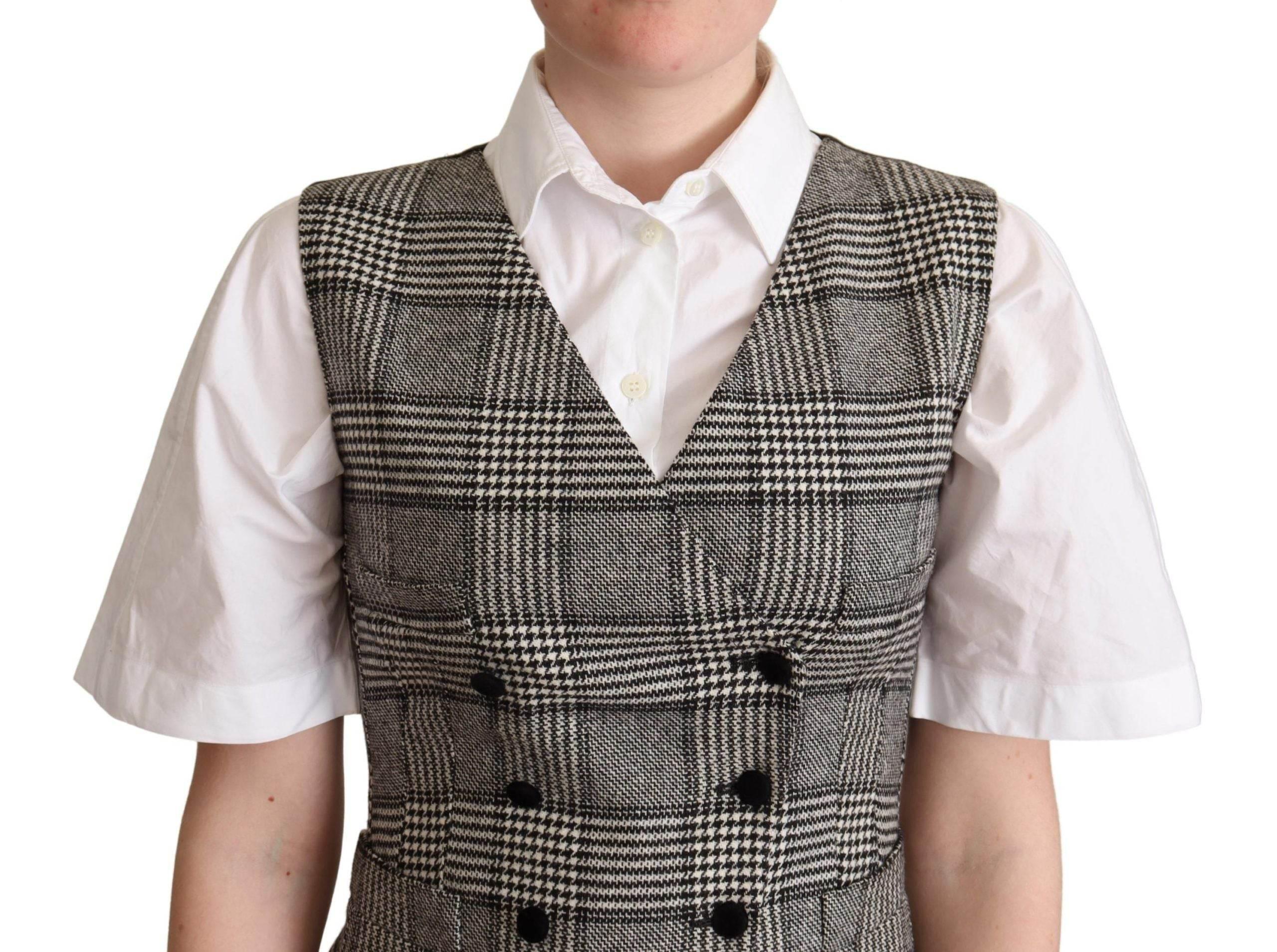 Dolce & Gabbana Elegant Checkered Gray Silk Blend Vest - Hilstor