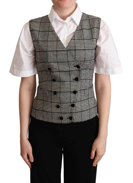 Dolce & Gabbana Elegant Checkered Gray Silk Blend Vest - Hilstor