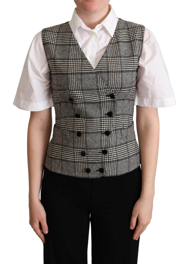 Dolce & Gabbana Elegant Checkered Gray Silk Blend Vest - Hilstor