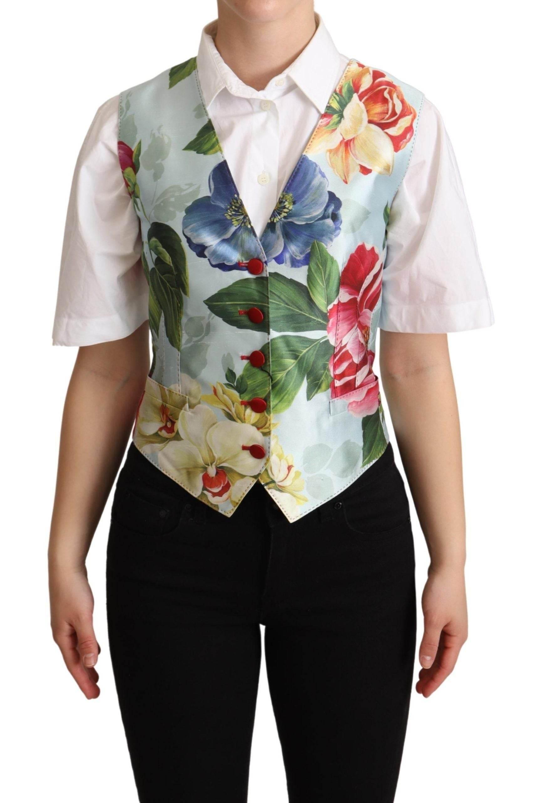 Dolce & Gabbana Elegant Floral Print Silk Waistcoat - Hilstor