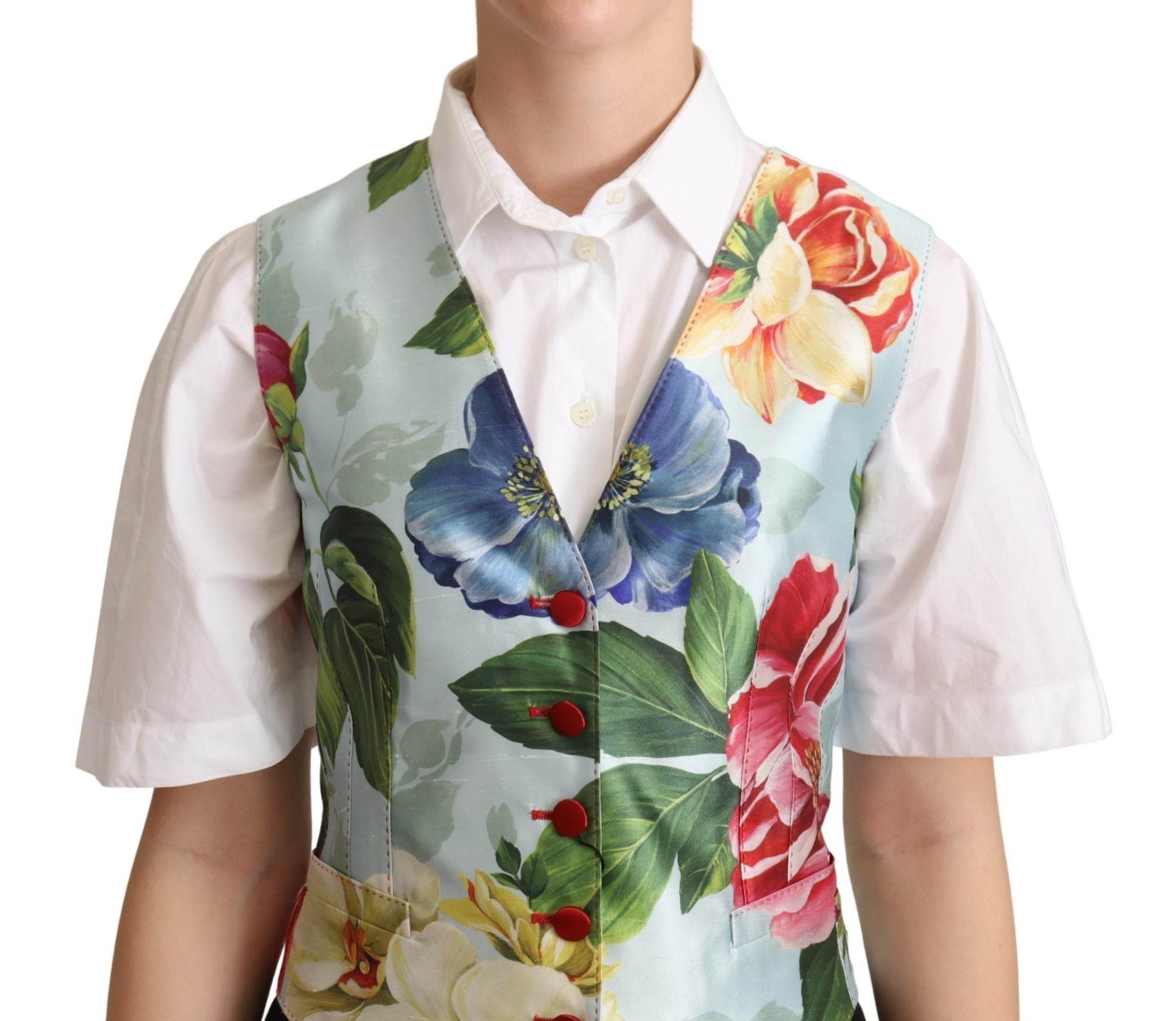 Dolce & Gabbana Elegant Floral Print Silk Waistcoat - Hilstor