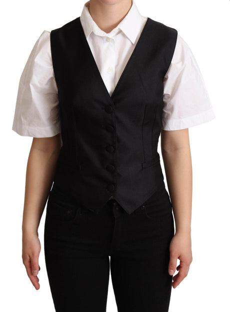 Dolce & Gabbana Elegant Silk Blend Black Waistcoat - Hilstor