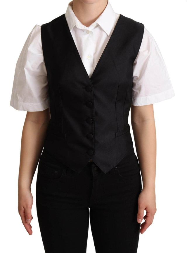 Dolce & Gabbana Elegant Silk Blend Black Waistcoat - Hilstor