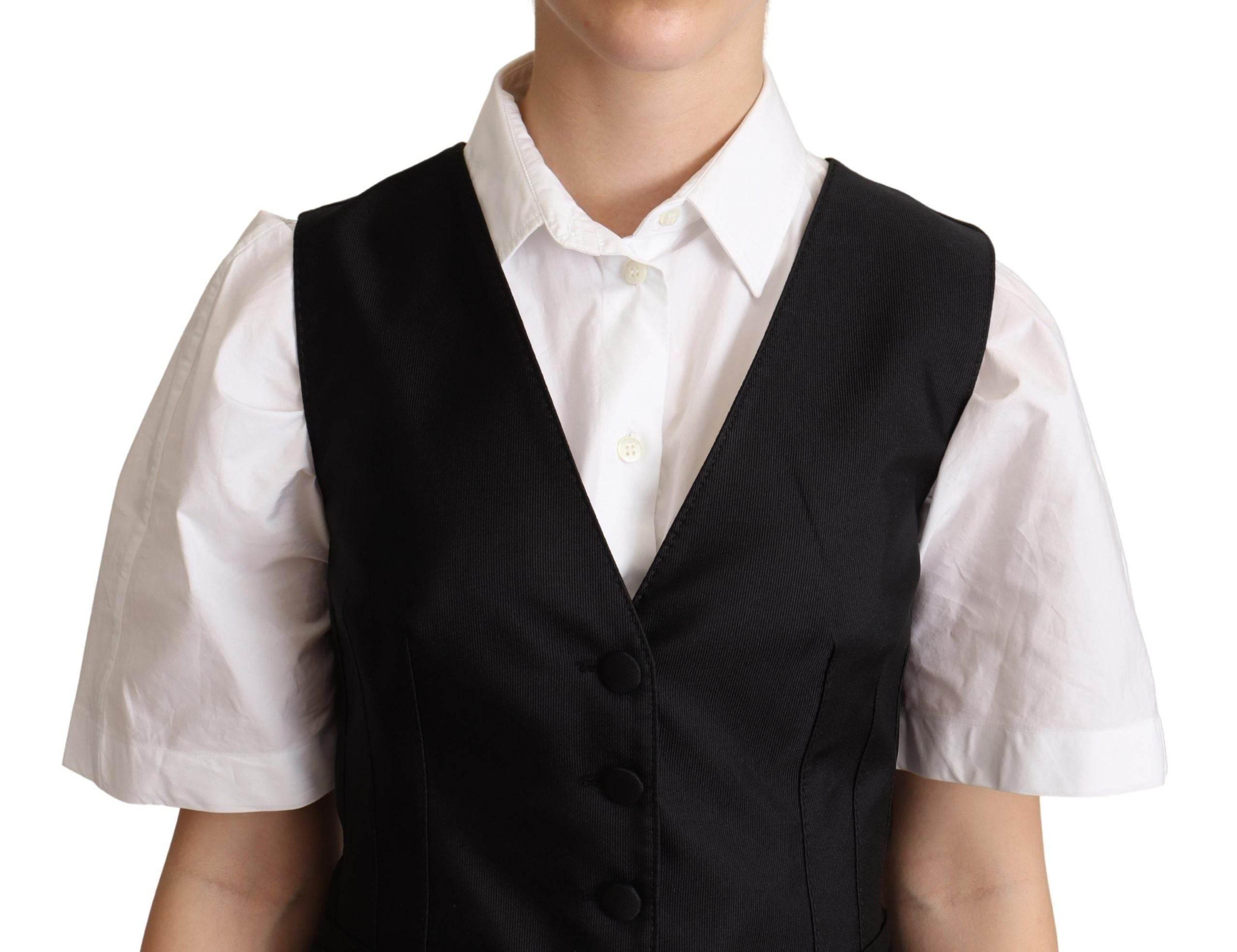 Dolce & Gabbana Elegant Silk Blend Black Waistcoat - Hilstor