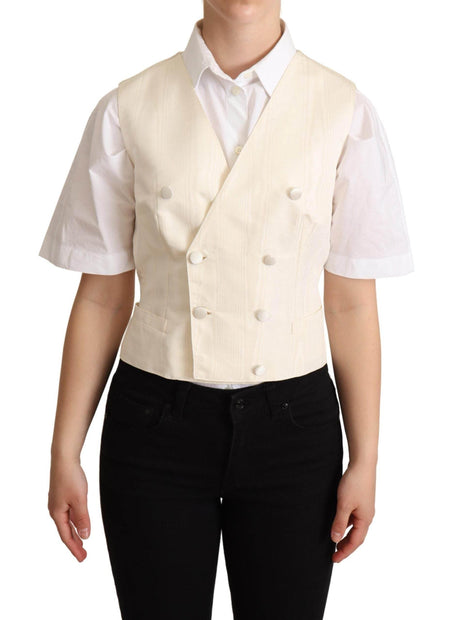 Dolce & Gabbana Beige Silk Blend Sleeveless Vest Luxury Waistcoat - Hilstor
